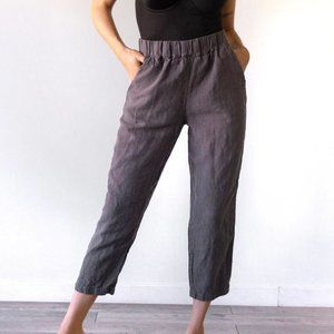 Len Ok Linen Trouser Pants in Charcoal Gray